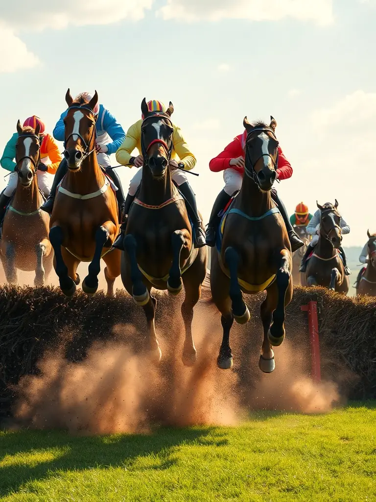 A vibrant image capturing a group of riders participating in an endurance equestrian competition organized by DEMANGE A CHEVAL, showcasing the energy and excitement of the event.